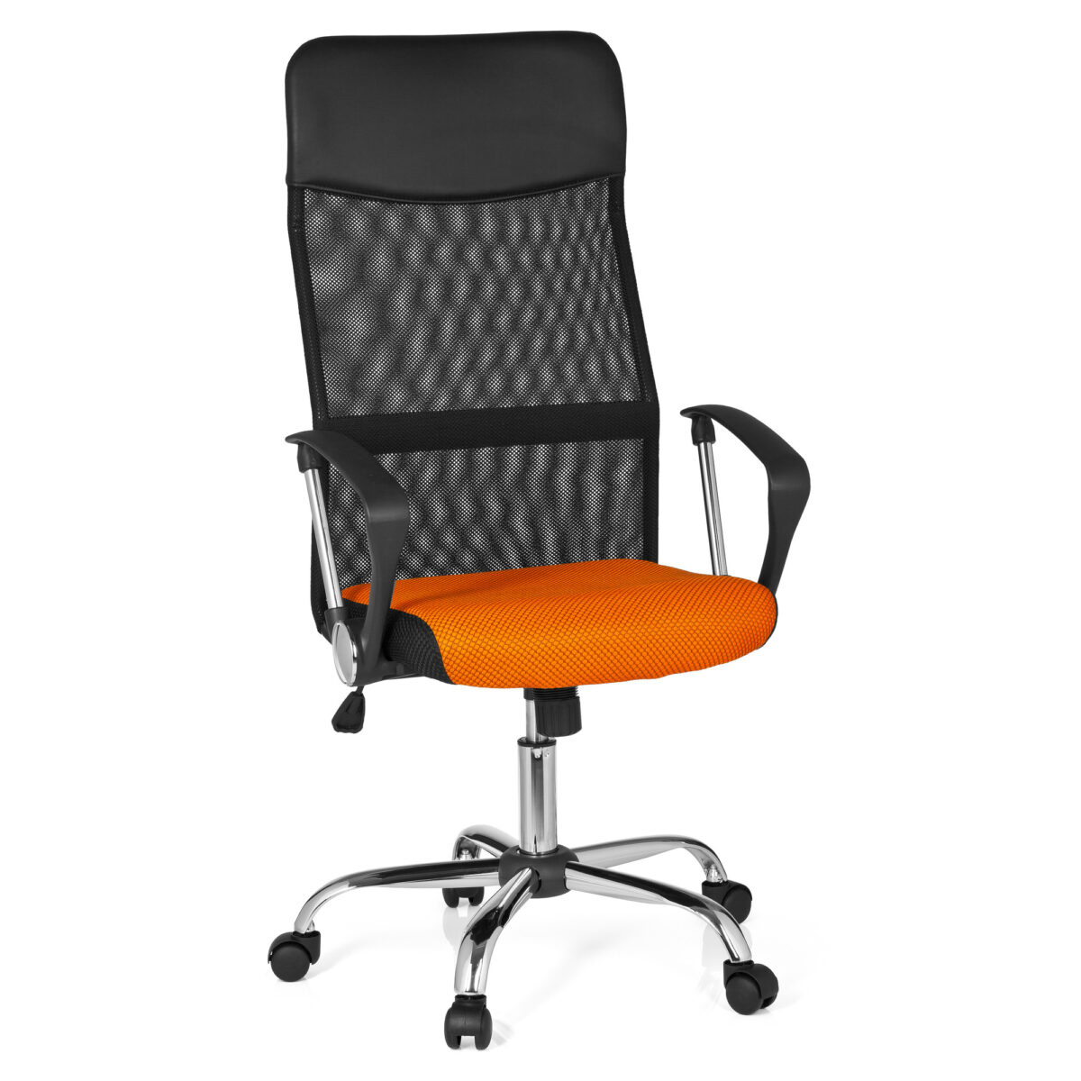 Fotoliu Birou F-63~Black+Orange Alege fotoliul de birou F-63 Black+Orange, perfect pentru birouri moderne. Cu tapițerie din plasă acrilică, oferă confort, ventilație și funcționalitate. Mecanismul Tilt permite ajustarea înălțimii și balansare, susținând până la 120 kg. Ideal pentru spațiile de lucru.