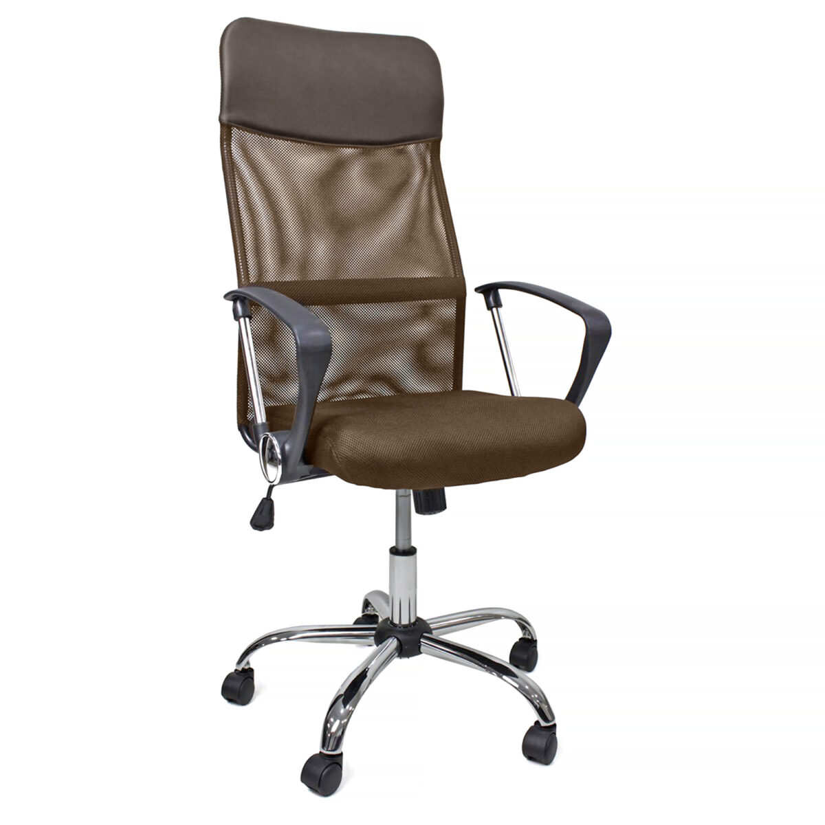 Fotoliu Birou F-63~Brown Descoperă fotoliul de birou F-63 Brown, ideal pentru spațiile de lucru moderne. Tapițat cu plasă acrilică pentru ventilație optimă și echilibru între confort și funcționalitate. Cu mecanism Tilt pentru ajustare ușoară a înălțimii și suport până la 120 kg.