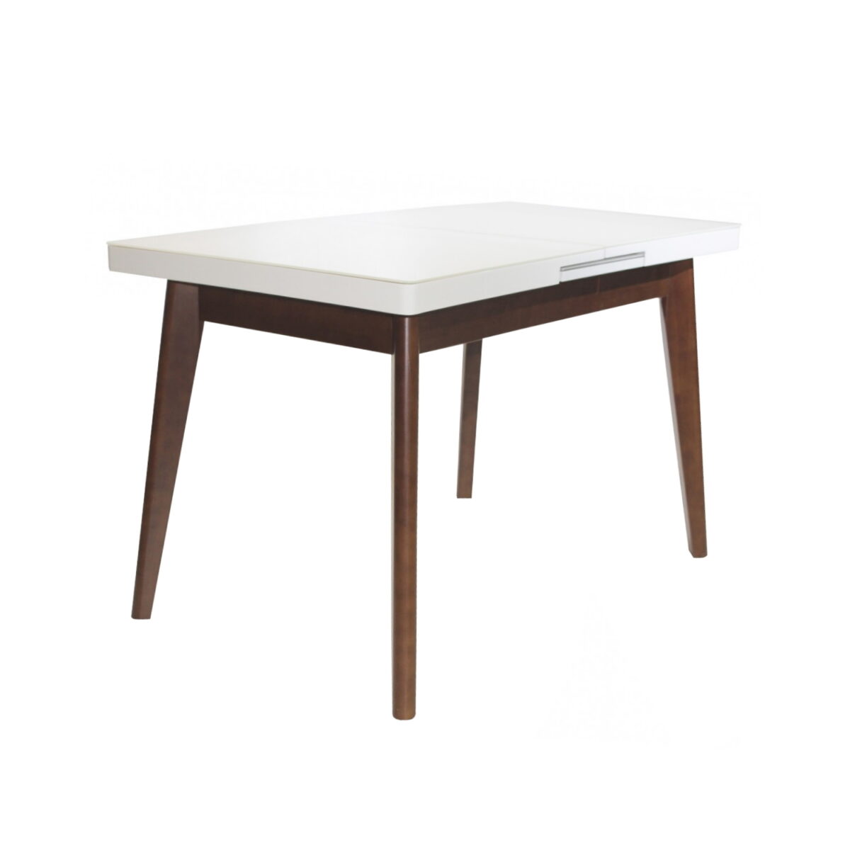 Раскладной стол MG-A06 White Glass+Brown Legs 120/150×70 Раскладной стол MG-A06 с белой стеклянной столешницей и коричневыми деревянными ножками идеально подойдёт для вашей кухни. Удобные размеры 120/150x70 см, лёгкое изменение длины и стильный дизайн делают его отличным выбором для размещения 4-6 человек.