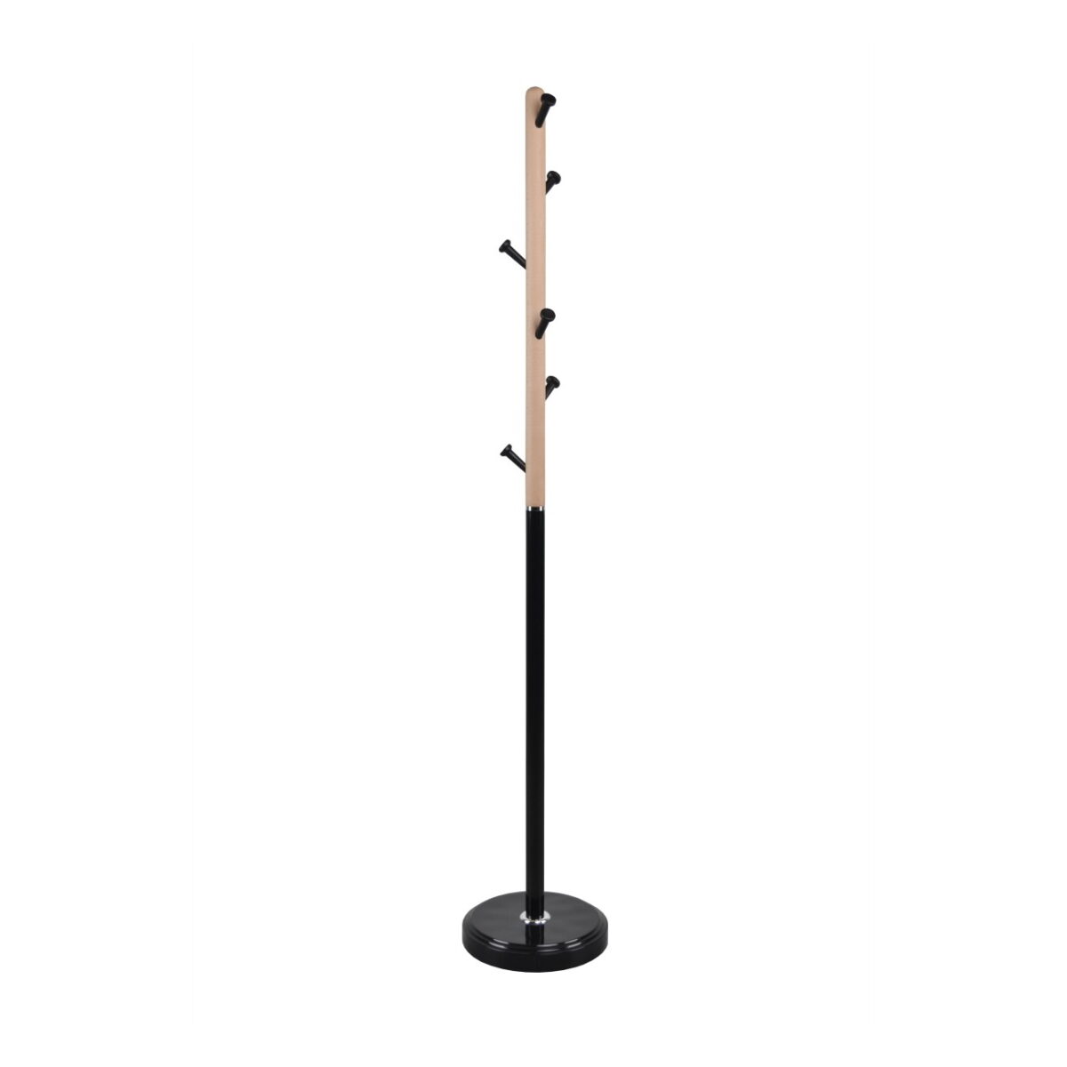 Cuier C-502 Black Descoperiți cuierul C-502 Black, un cuier tip pom din lemn și metal, perfect pentru birou sau living. Echipat cu 6 agățători din plastic, oferă atât stil, cât și funcționalitate. Înălțime 170 cm, bază rotundă de 30 cm. Ideal pentru spații publice și private!