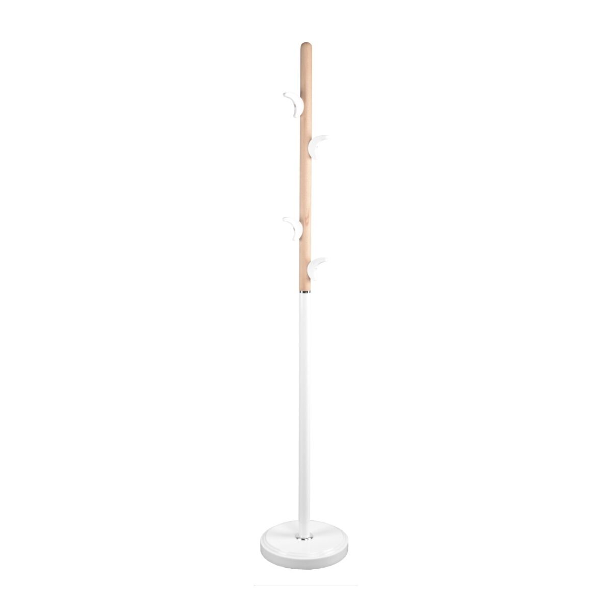 Cuier C-510 White Descoperiți cuierul C-510 White, ideal pentru birou, camere de copii și living. Realizat din lemn și metal, cu 6 agățători din plastic și bază rotundă robustă, acest cuier elegant oferă soluții practice și stil pentru orice spațiu. Înălțime: 170 cm, Diametru: 30 cm.