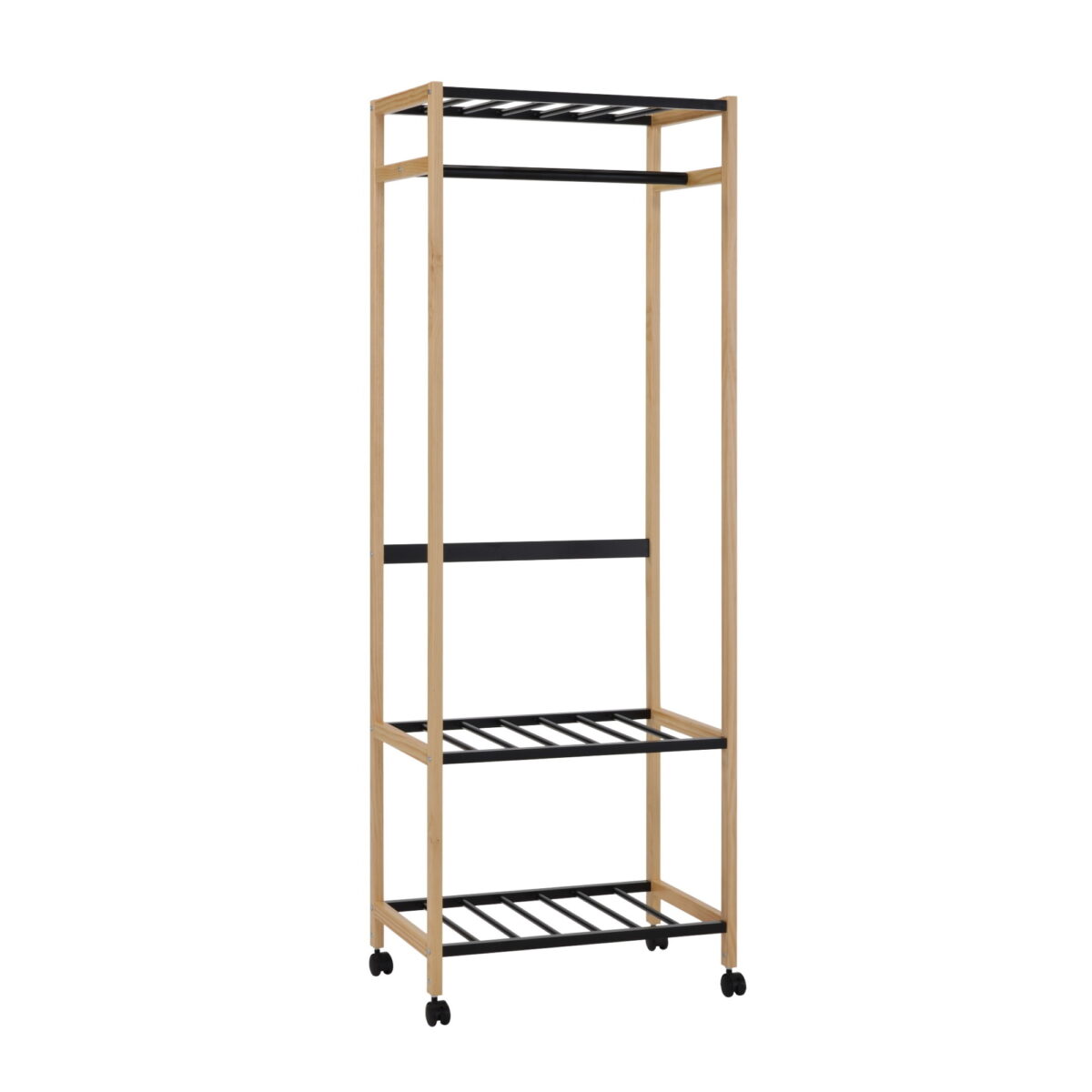 Suport Umerașe Gc5400 Black Descoperiți Suportul Umerașe Gc5400 Black, un cadru elegant din lemn și metal tubular, perfect pentru birou sau living. Cu roți pentru versatilitate și design modern, se integrează frumos în orice încăpere. Dimensiuni: 60x38x170 cm. Ideal pentru organizarea eficientă!