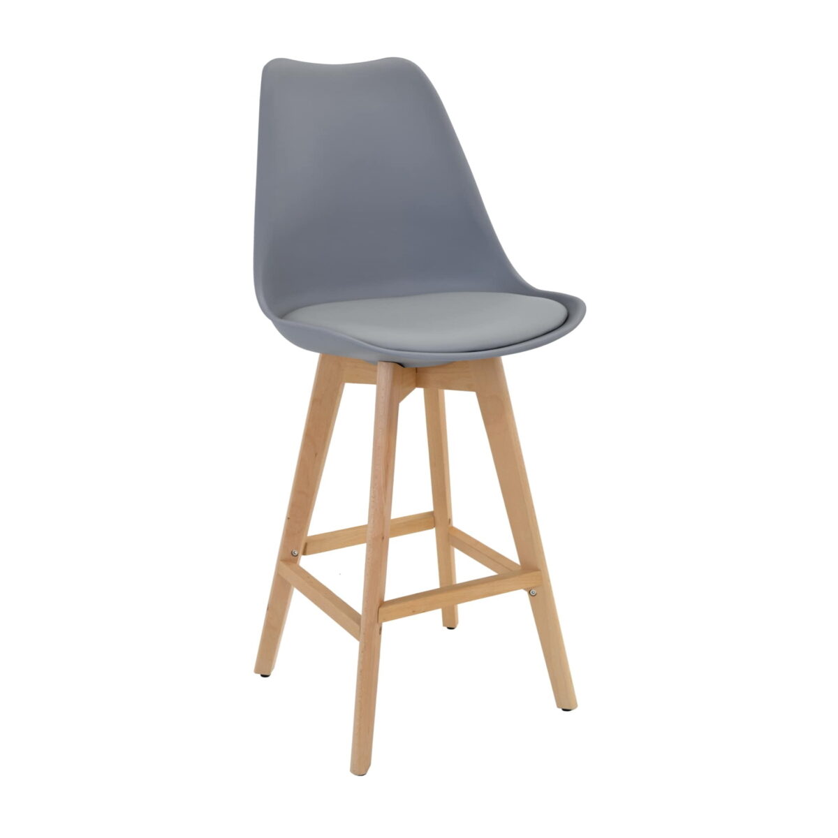 Scaun Jerry bar~Grey Descoperă scaunul Jerry bar Grey, ideal pentru baruri și bucătării moderne. Cu un cadru din lemn-fag și tapițerie din piele eco, acest scaun înalt combină confortul cu eleganța. Dimensiuni optimizate pentru un suport maxim de până la 120 kg. Adaugă un strop de stil în casa ta!