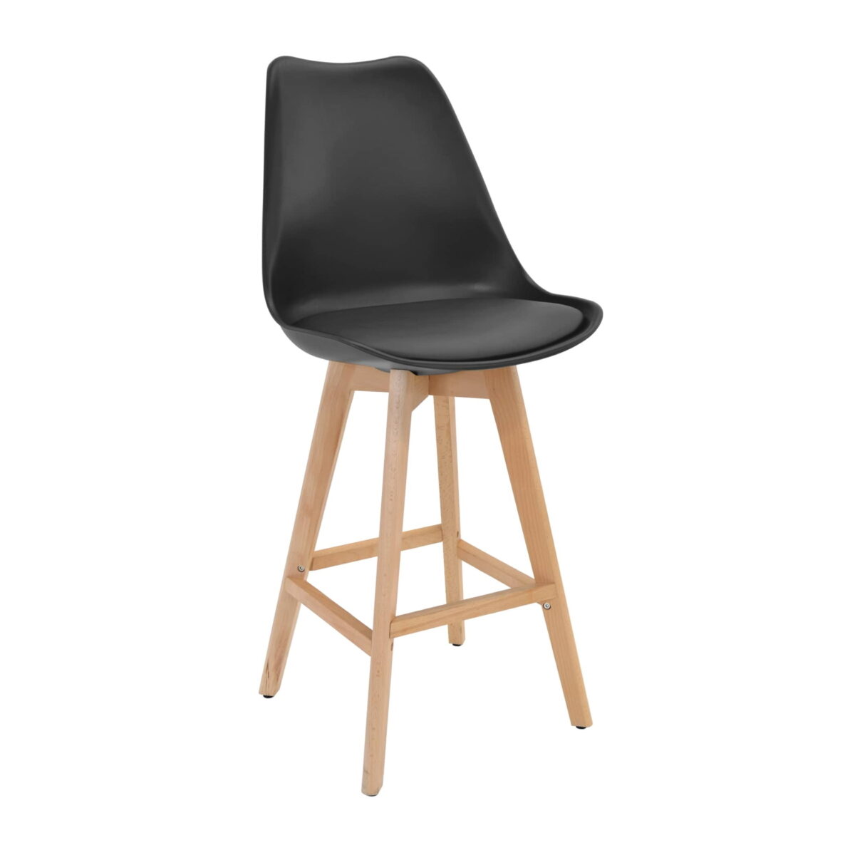 Scaun Jerry Bar Black Descoperă scaunul Jerry Bar Black, perfect pentru orice bar sau bucătărie modernă. Fabricat din lemn de fag cu șezut din piele eco, acest scaun înalt oferă confort și stil. Dimensiuni ideale și sarcini maxime admise de 120 kg. Alege eleganța!