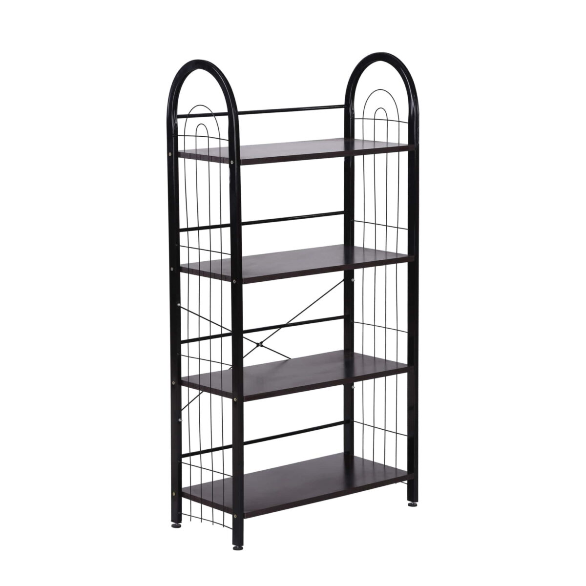 Shoe cabinet P-01 Black Discover the P-01 Black shoe rack, perfect for your living room! With 4 shelves and adjustable feet, this shoe storage unit is made from electrostatically painted metal and 18 mm melamine chipboard. Its dimensions are ideal for any space. Quick and easy assembly!