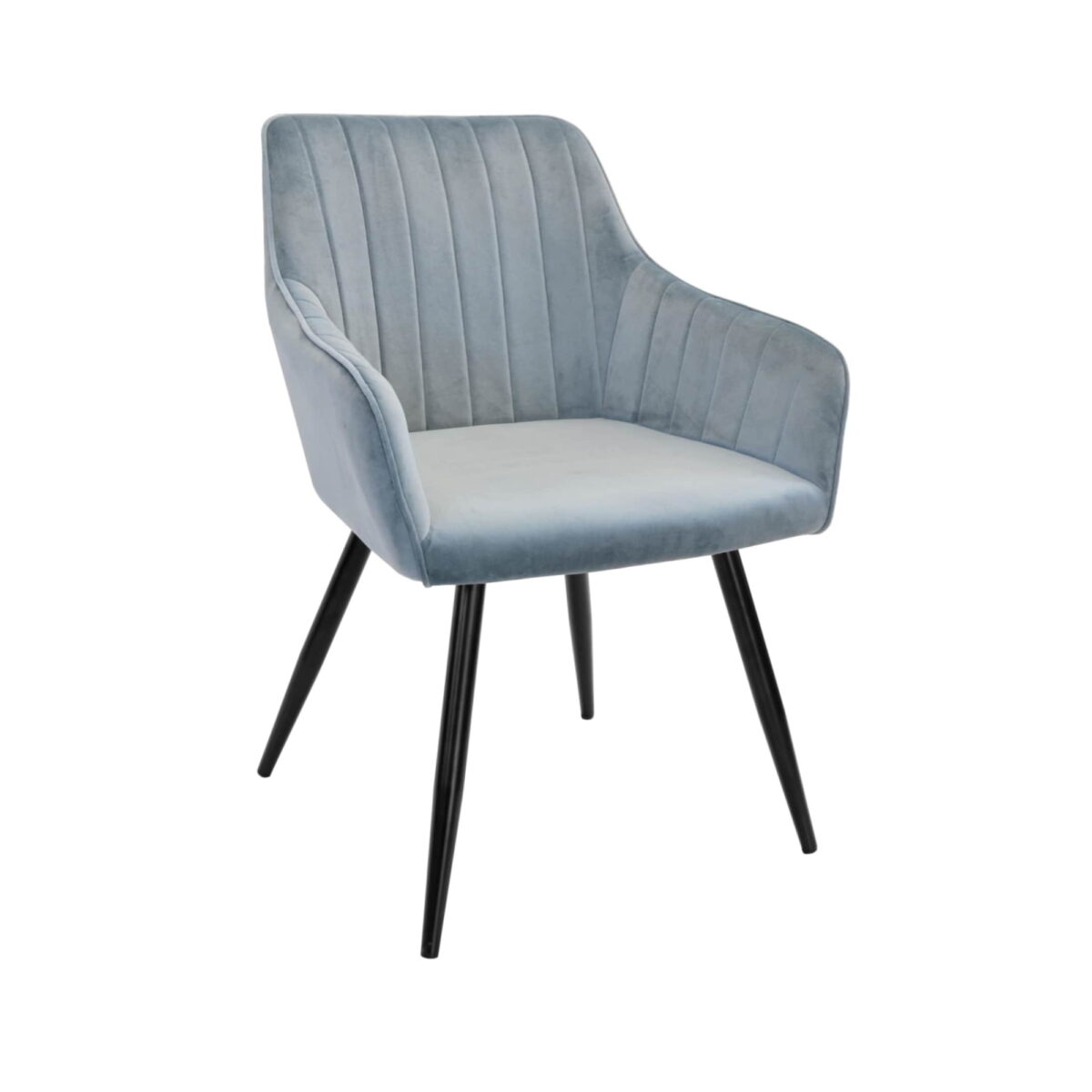 Iris Light Blue Chair Discover the comfort and elegance of the Iris Light Blue chair, perfect for any kitchen! Upholstered in soft velvet and equipped with sturdy metal legs, this chair offers a comfortable seat at a height of 48 cm. Available in other colors as well!