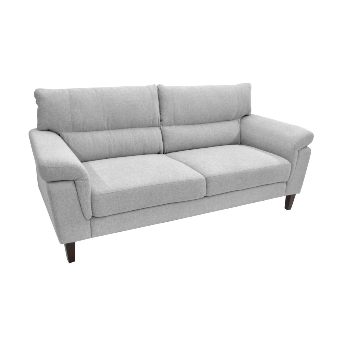 Sofa Mellissa-3 Grey Discover the Mellissa-3 Grey Sofa, a non-reclining sofa in 1950s style, perfect for any office or living room. Comfortable for 3 people, with removable decorative cushions and elegant lacquered wooden legs, it is the ideal choice for modern furniture.