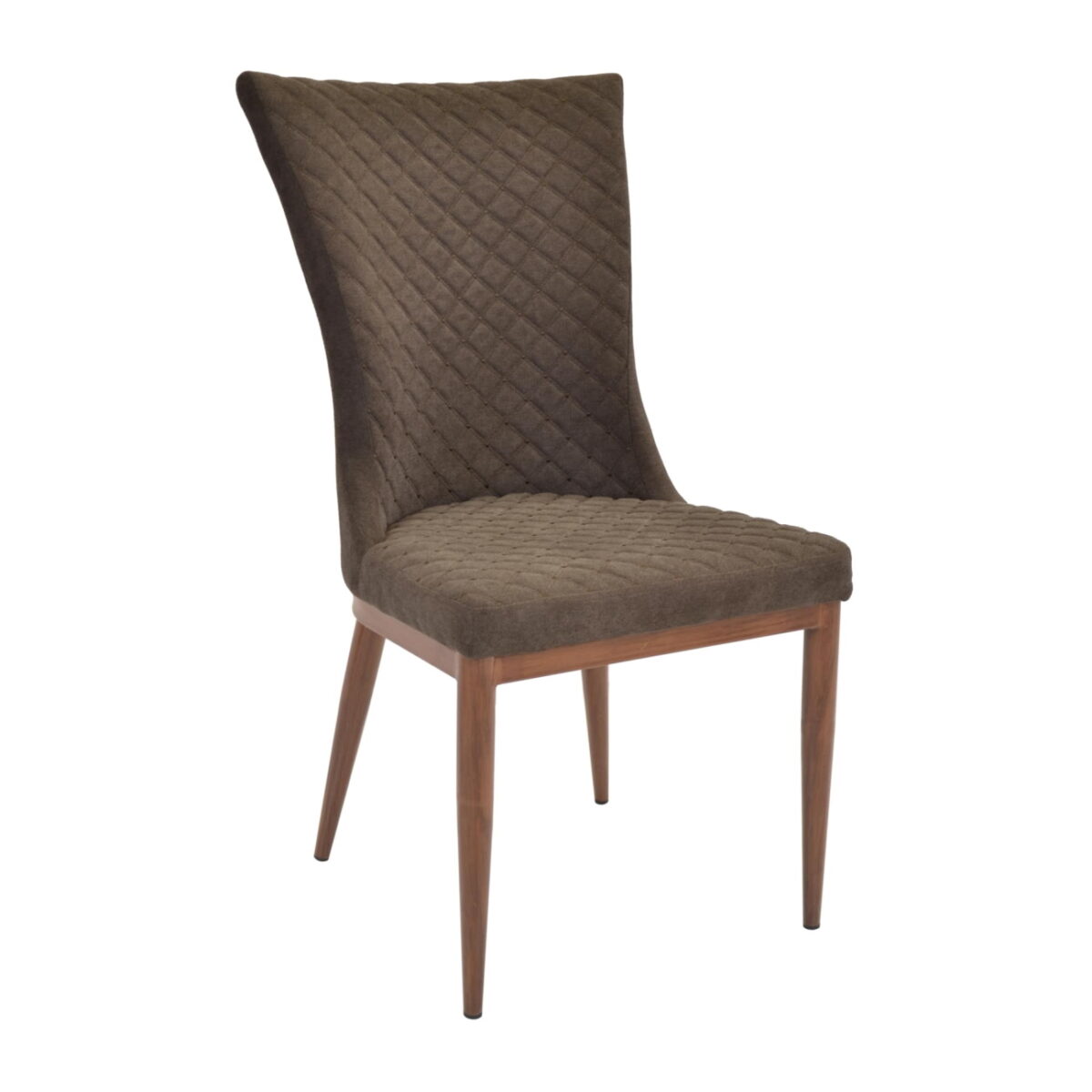 Chair C-64 Brown Fabric Discover the C-64 Chair in brown fabric, a modern choice for kitchen furniture. With a simple and elegant design, this chair offers stability and protects your flooring. Also available in other colors, it is perfect for kitchens and dining rooms.