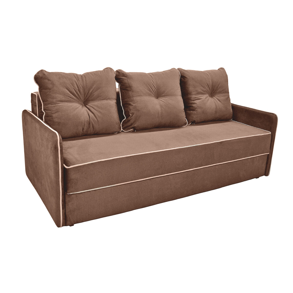 Latio Brown Extendable Sofa Discover the Latio Brown extendable sofa, perfect for any living room! With a sturdy wooden frame, upholstered in quality fabric, this sofa offers comfort and functionality, featuring a storage compartment and an Eurobed mechanism for transforming it into a bed.
