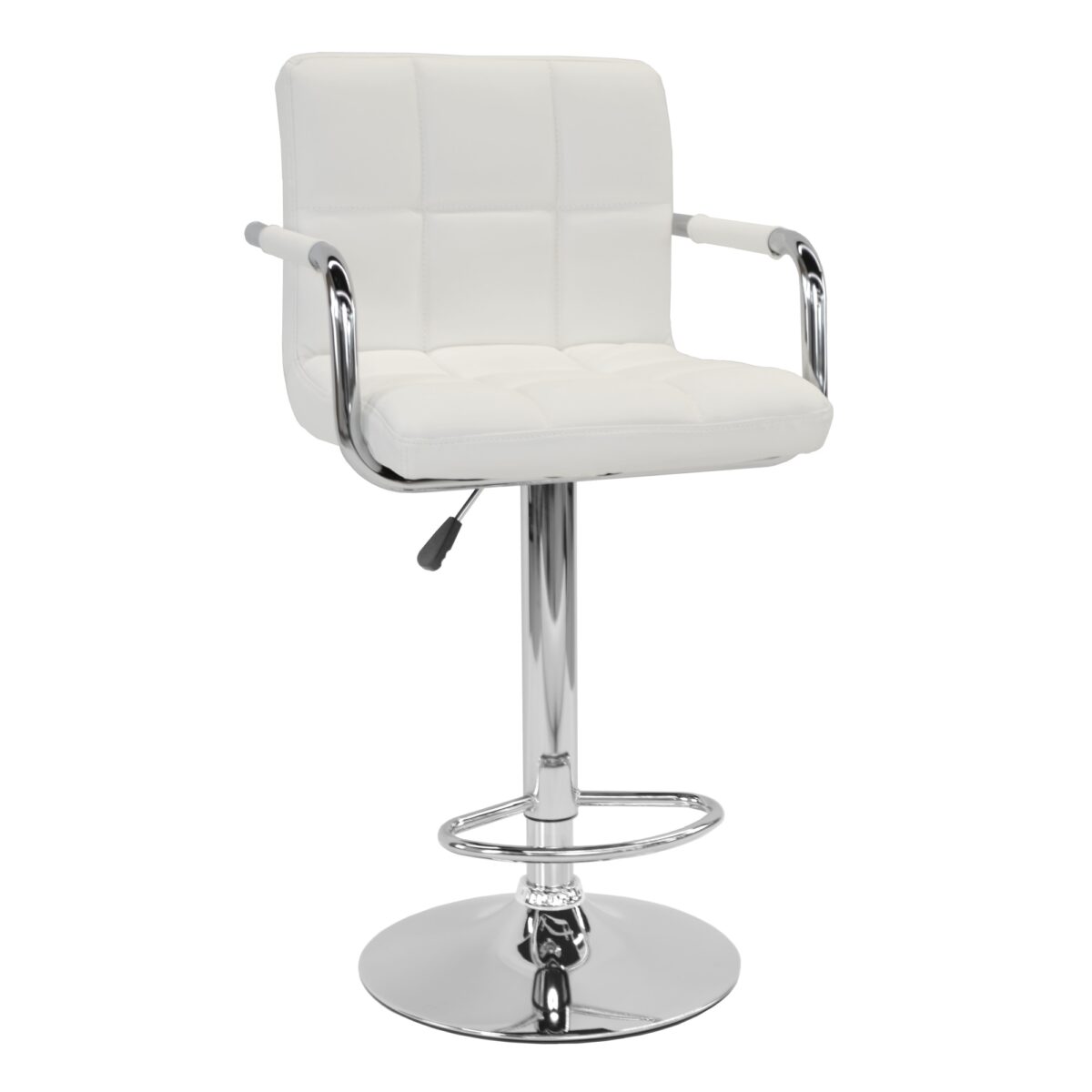 Scaun de Bar SB-042~White Descoperiți confortul și stilul cu scaunul de bar SB-042 White. Realizat din metal cromat și tapițat cu piele ecologică, acesta dispune de mecanism de reglare a înălțimii și suporturi pentru spate, picioare și mâini. Ideal pentru baruri sau bucătării moderne.