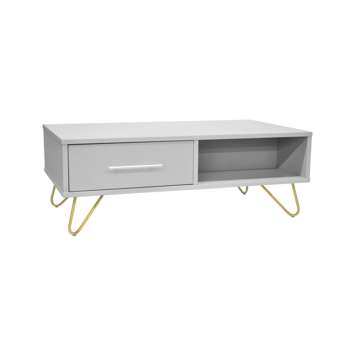 Măsuță Cafea Cu 2 Sertare Mia Grey/Gold Descoperă Măsuța de Cafea Mia Grey/Gold, perfectă pentru livingul tău! Cu 2 sertare practice, fabricată din PAL melaminat durabil, se potrivește oricărui stil. Dimensiuni ideale: 55 cm lățime, 100 cm lungime, 36 cm înălțime. Alege eleganța și funcționalitatea!