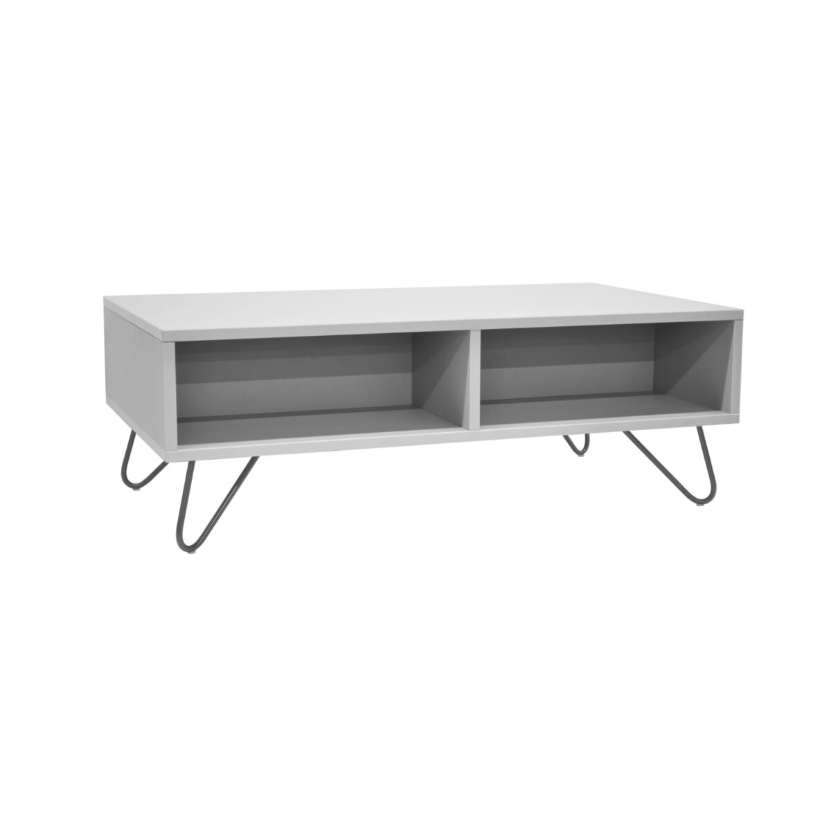 Mia Grey/Black Coffee Table Add a touch of elegance to your living room with the Mia Grey/Black Coffee Table. Made from durable melamine-faced chipboard and sturdy metal legs, this table fits seamlessly into any decor, whether modern or classic. Dimensions: 55x100x36 cm.