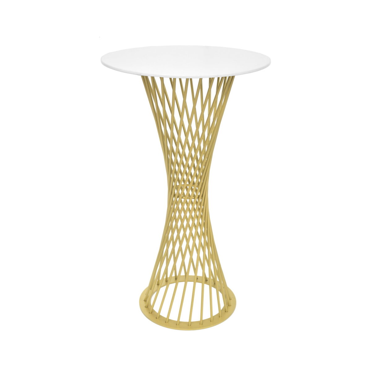 Masă Bar/Break FELICIA White+Golden Leg Ø60 Descoperă masa de bar FELICIA, cu un design elegant și materiale de calitate. Perfectă pentru bucătării moderne, masa are un blat alb din PAL melaminat, un cadru metalic aurit și o înălțime de 105 cm. Ideală pentru 2 persoane, ocupă puțin spațiu, dar oferă funcționalitate sporită!