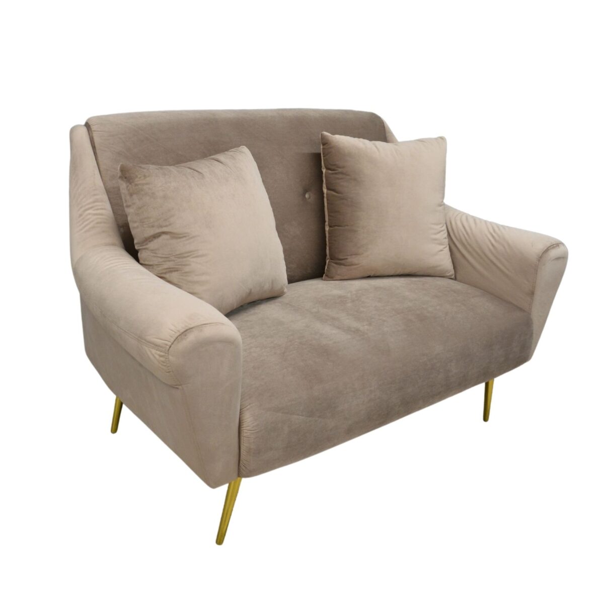 GLORIOUS 2 Sofa Light Brown Discover the GLORIOSA 2 sofa, featuring a sophisticated and elegant design, perfect for any interior. The luxurious velvet finishes and the metal frame provide comfort and durability. Ideal for the living room or office, this sofa will transform your space!