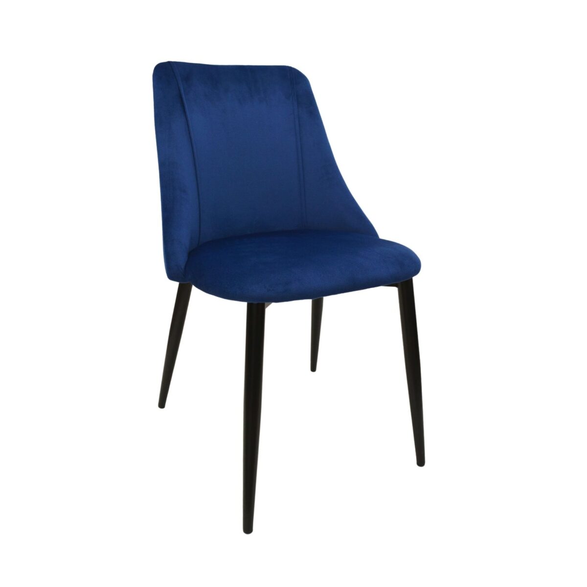 Ari Chair Dark Blue Black Legs Discover the Ari chair in blue, perfect for your kitchen. With sturdy metal legs and delicate velvet upholstery, it offers comfort and elegance. Choose quality and modern design for a charming atmosphere!