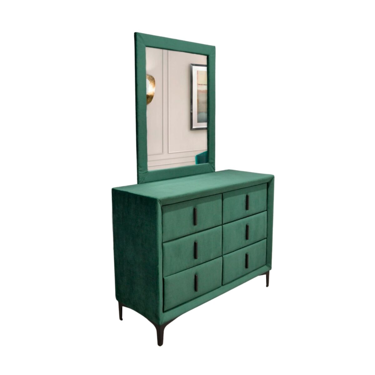 Noptieră Dublă Carla Green Descoperă noptiera dublă Carla Green, perfectă pentru mobilă dormitor. Tapițată cu catifea, cu 6 sertare încăpătoare, aduce confort și eleganță în orice interior. Ideală alături de oglinda Carla, transformă-ți dormitorul într-un spațiu rafinat.