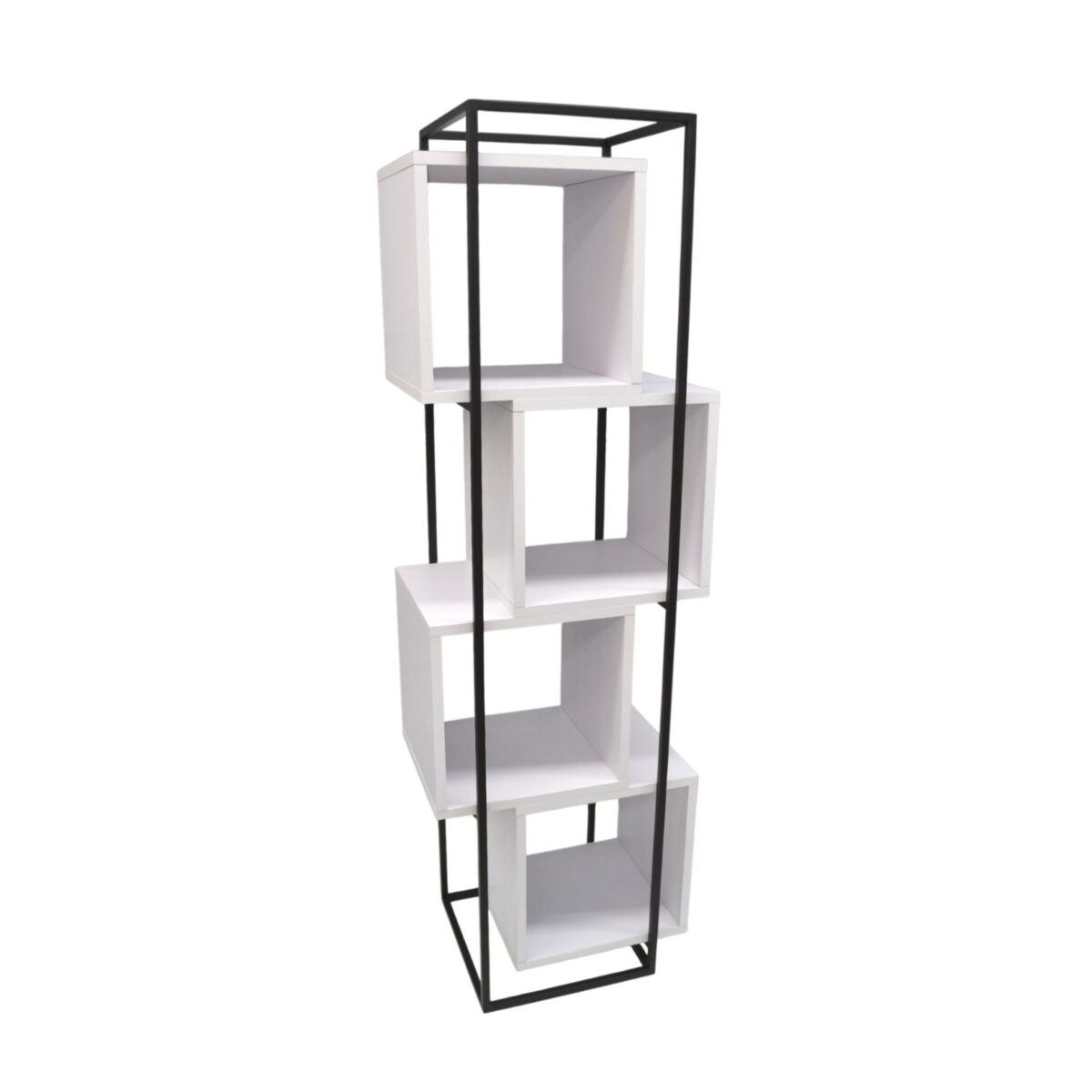 Cubus White Shelf Transform your office with the Cubus White Shelf, perfect for storage in work spaces or at home. Made from durable metal and laminated particle board, this shelf features 4 open shelves and dimensions of 50 cm in width, 36 cm in depth, and 160 cm in height. Also available in other colors!