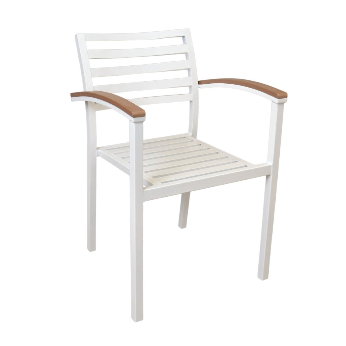 Scaun Terasă Garden Îmbunătățește-ți terasa cu scaunul de grădină Garden! Confecționat din aluminiu și lemn de rășinoase, rezistent la intemperii, acest scaun confortabil și ușor de utilizat este perfect pentru exterior. Capacitate maximă de 150 kg. Alege stilul și confortul!