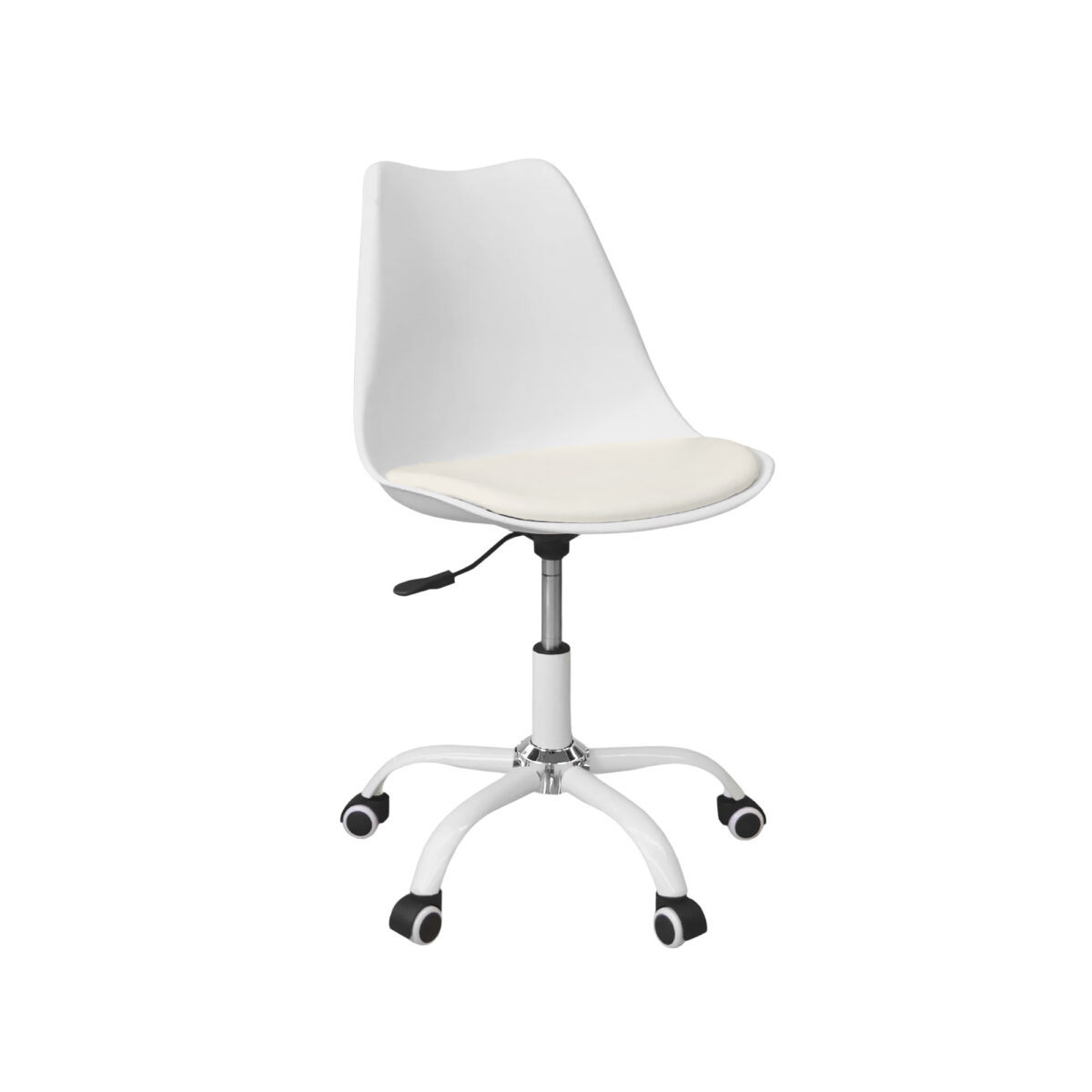 Fotoliu Birou F-2002~White Descoperă confortul și eleganța cu Fotoliul Birou F-2002 White! Acest fotoliu modern, cu șezut din piele eco și picioare din oțel cromat, adaugă un stil subtil biroului tău. Ideal pentru orice spațiu, cu înălțime reglabilă între 82-92 cm. Alege confortul!