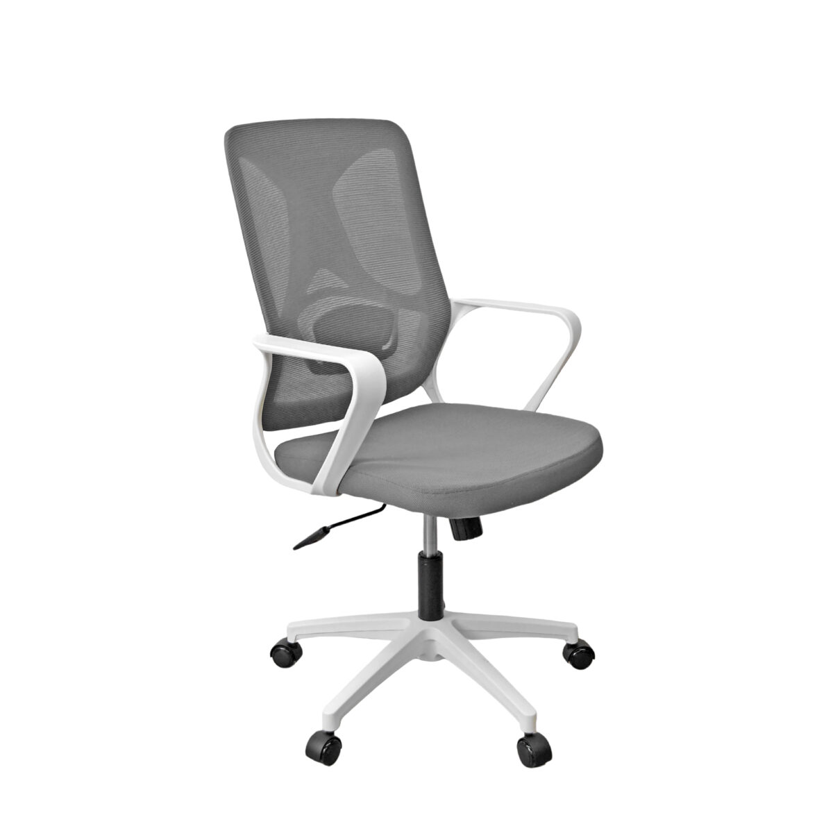 Fotoliu Birou F-20141 A~Grey+White Frame Descoperă fotoliul de birou F-20141 A în nuanța gri, cu cadru alb, confortabil și ergonomic. Ideal pentru muncă, acest scaun reglabil oferă suport optim și mecanism Tilt pentru ajustare. Înălțime ajustabilă între 46-56 cm, perfect pentru orice birou.