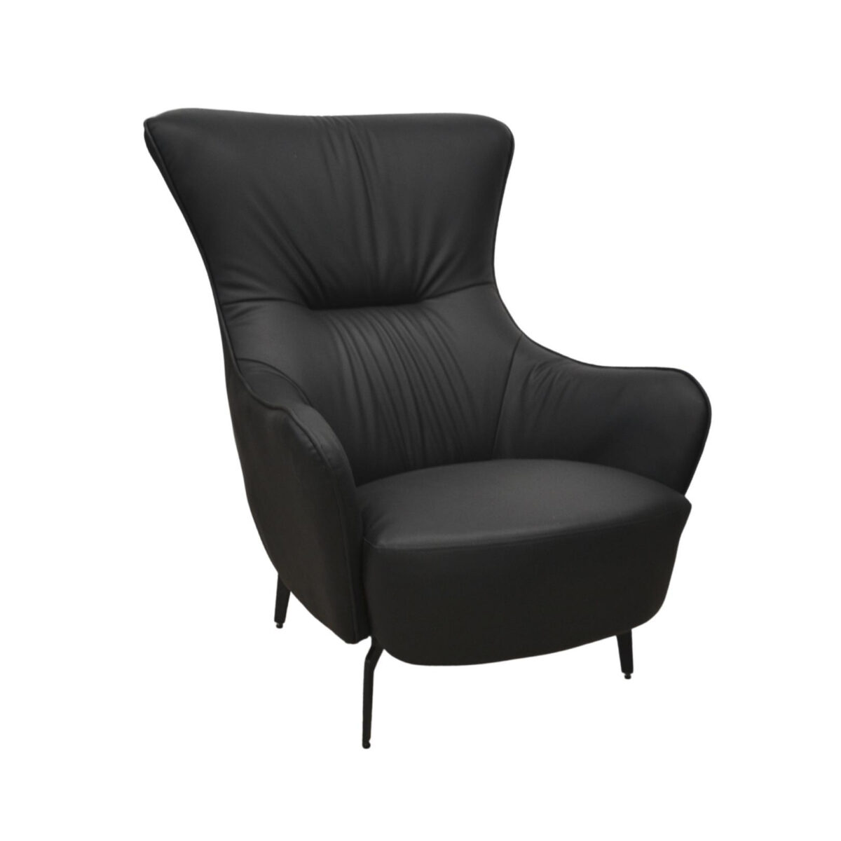 Aron Black Armchair Discover the Aron Black Armchair, an elegant piece of furniture for your office or living room. Comfortable and stylish, with eco-leather upholstery and painted metal legs, this armchair adds refinement to your interior. Height of 105 cm and width of 85 cm!