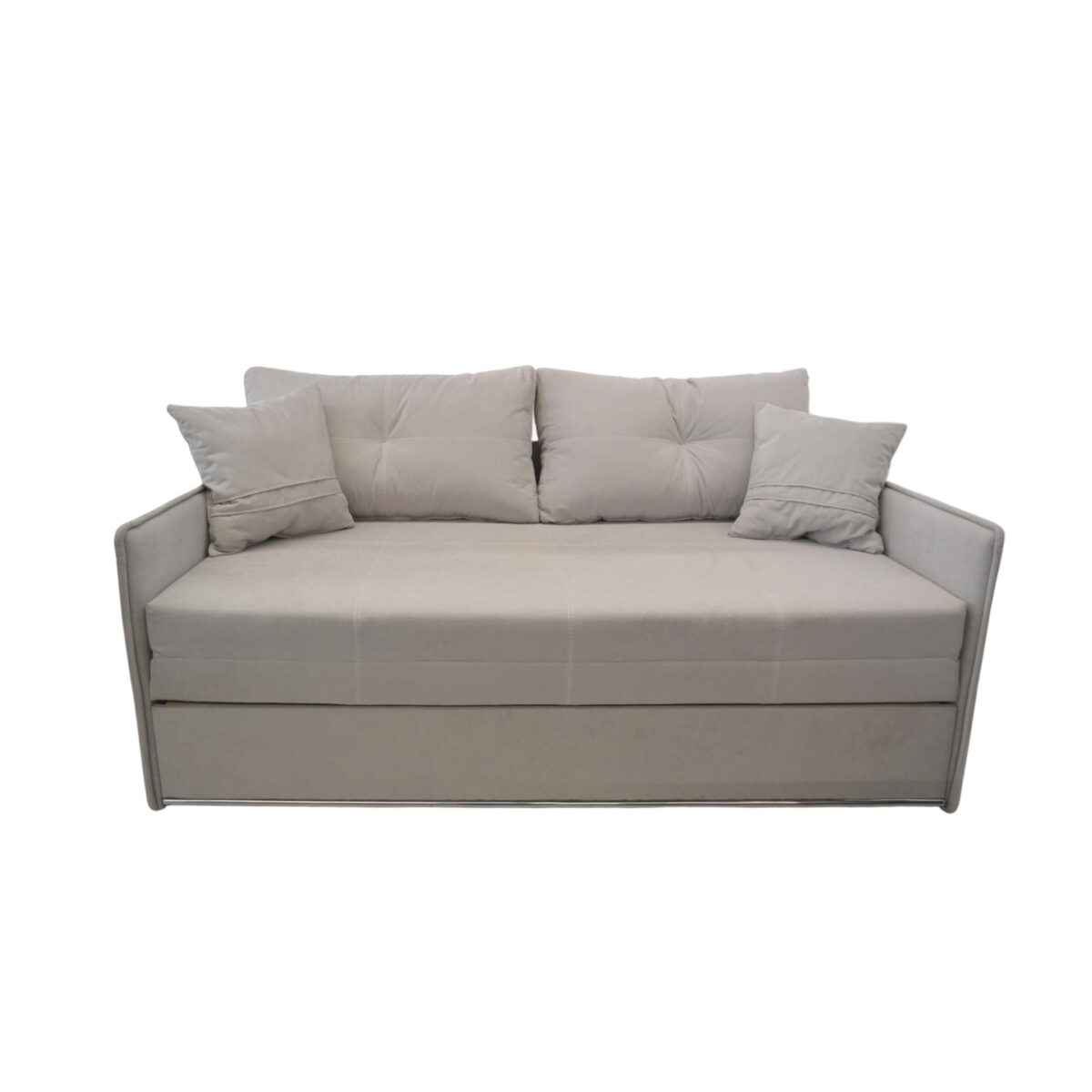 Раздвижная софа Orion 1800 Grey Диван-кровать Orion 1800 Grey – идеальный выбор для стильной гостиной. Элегантный серый цвет, комфортные съемные подушки и прочный каркас из ламинированной древесины. Размер спального места 180 x 190 см, общая высота 75 см, глубина 100 см. Добавьте стиль и комфорт в ваш интерьер!