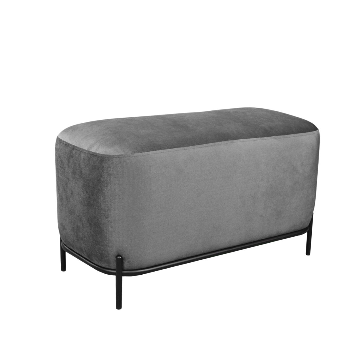 Hippo Double Grey Bench Discover the Hippo Double Grey bench, a modern accessory for your living room. With a stylish design made of velvet, plywood, and painted metal, it fits perfectly into any interior. Dimensions: 80 cm length, 40 cm width, 46 cm height. Available in other colors upon request.