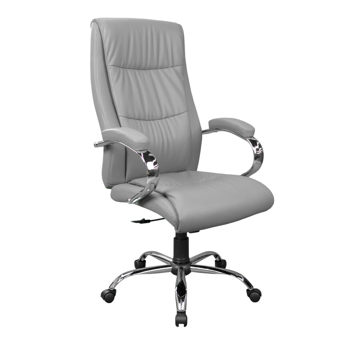 Office Armchair 2162B-X Grey Choose the office armchair 2162B-X Grey, a perfect combination of elegance and comfort. Upholstered in eco-leather, this modern chair features a sturdy chrome base and swivel wheels for easy mobility. Ideal for offices!