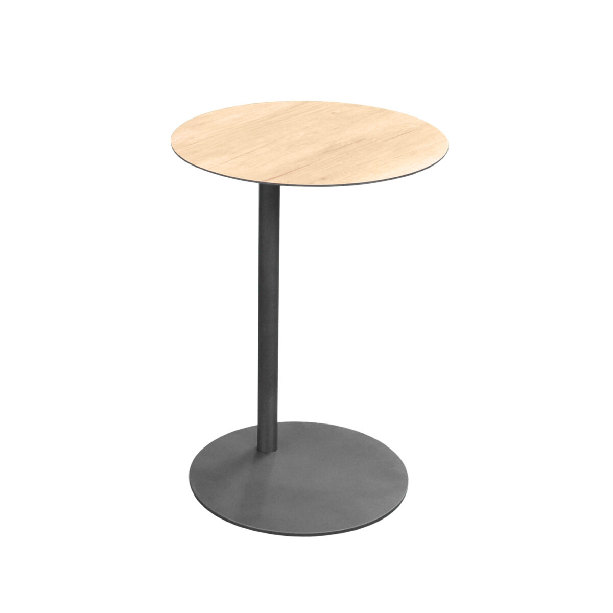 Notebook Table Mona Discover the Mona Notebook Table, a modern choice for your office or living room. With a sturdy metal frame and a durable HPL top, this table with a 40 cm diameter offers a practical space for laptops. Ideal for a cozy nook or as a focal point in the room.