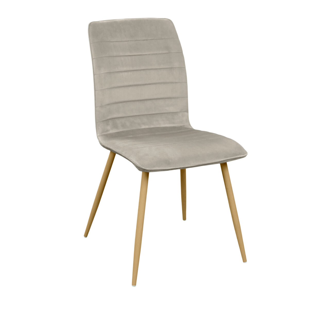 Ariel Beige Chair (Hlr9) Velvet/Transprint Legs Discover the Ariel Beige chair, perfect for your kitchen! Made from elegant velvet and featuring metal legs with a wood-like finish, it offers comfort and style. Ideal for enjoying meals, this chair adds an extra touch of sophistication!