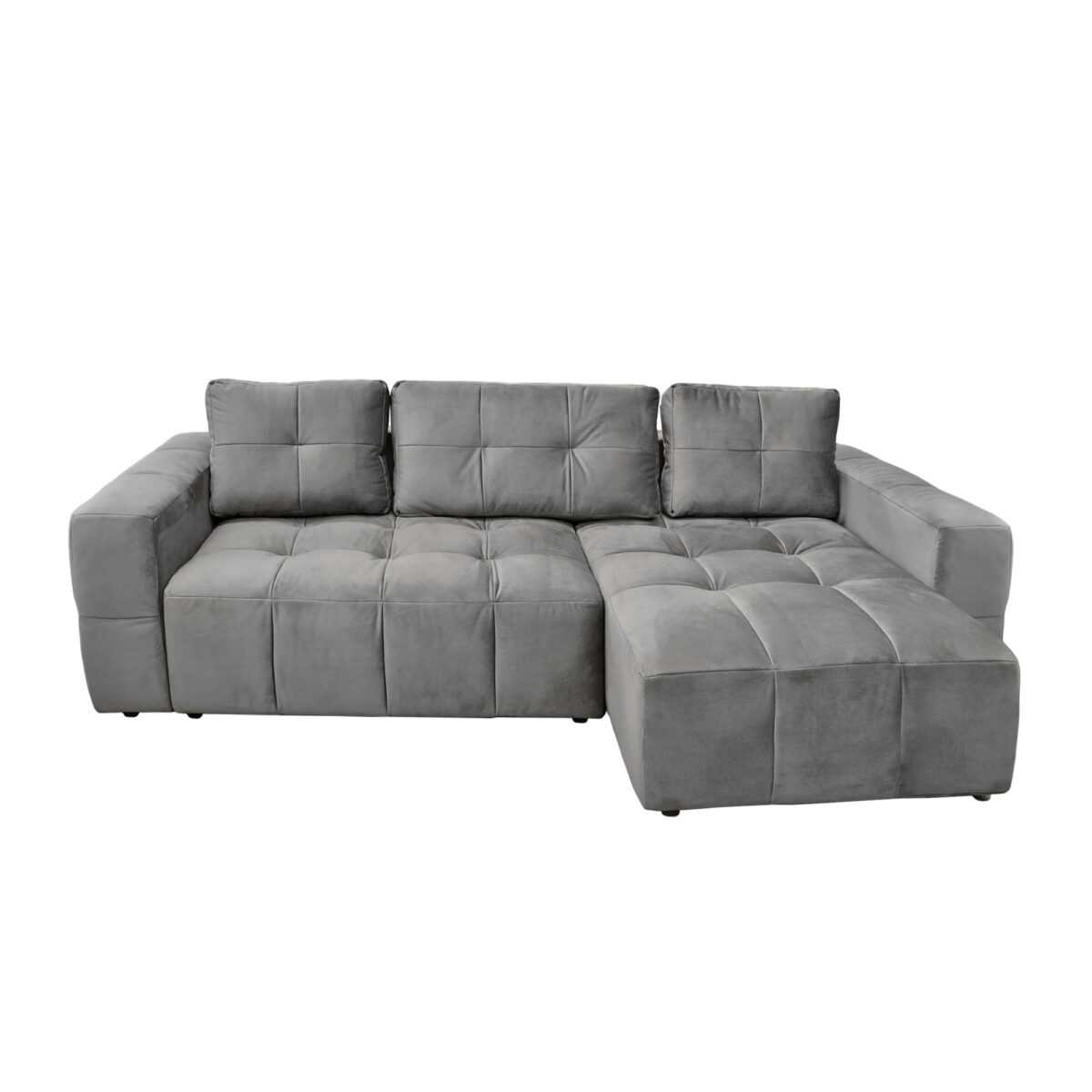 Canapea Extensibilă Sydney Grey Canapeaua extensibilă Sydney Grey este soluția ideală pentru confortul și stilul casei tale. Tapitată cu catifea moale în nuanță de gri, oferă opțiunea de a se transforma într-un pat confortabil. Perfectă pentru 2-3 persoane, dispune de ladă de depozitare și pernuțe detașabile. Ideală pentru orice spațiu!