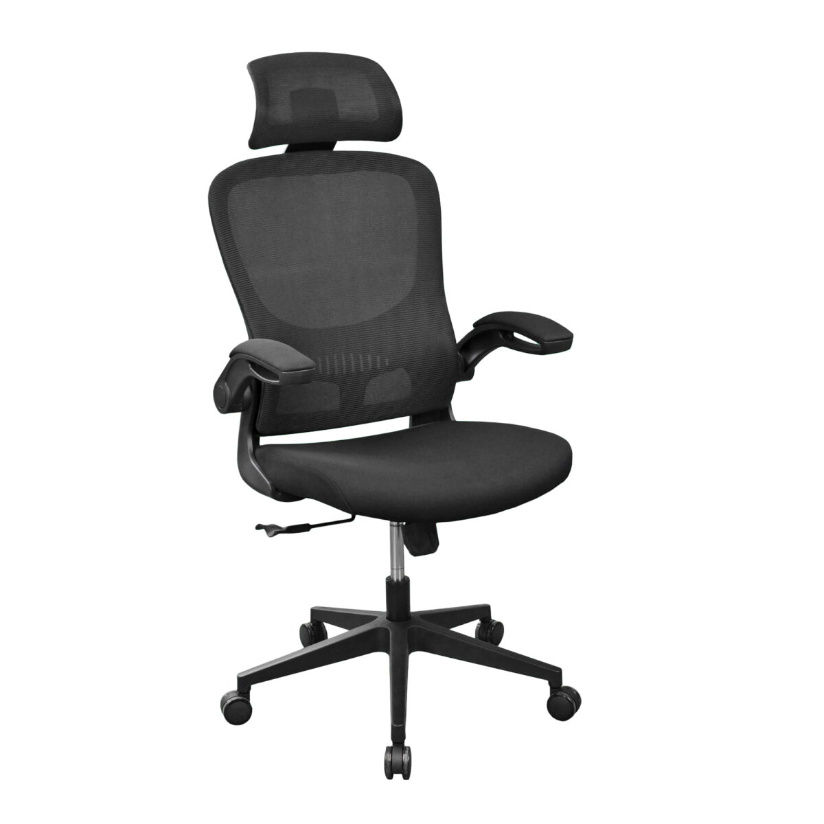 Biorou JASPER Black Armchair Discover the JASPER Black office chair from DECOPRIM! Ergonomic comfort, modern upholstery, and smart features such as the Tilt mechanism and flip-up armrests for an optimal working experience. Ideal for remote or professional offices.