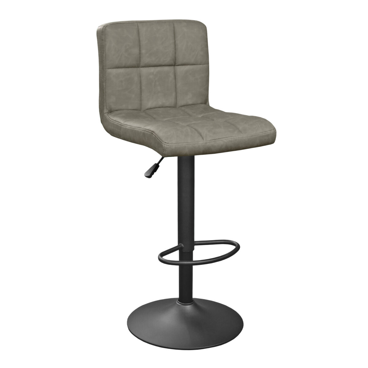 Scaun de bar SB-044~Dark Grey Pu+Black Legs Transformă-ți spațiul cu scaunul de bar SB-044, elegant de culoare gri închis, ideal pentru bucătărie sau bar. Dotat cu mecanism de reglare a înălțimii și suport pentru picioare, oferă confort și susținere lombară. Compact și rezistent, cu o capacitate maximă de 120 kg.