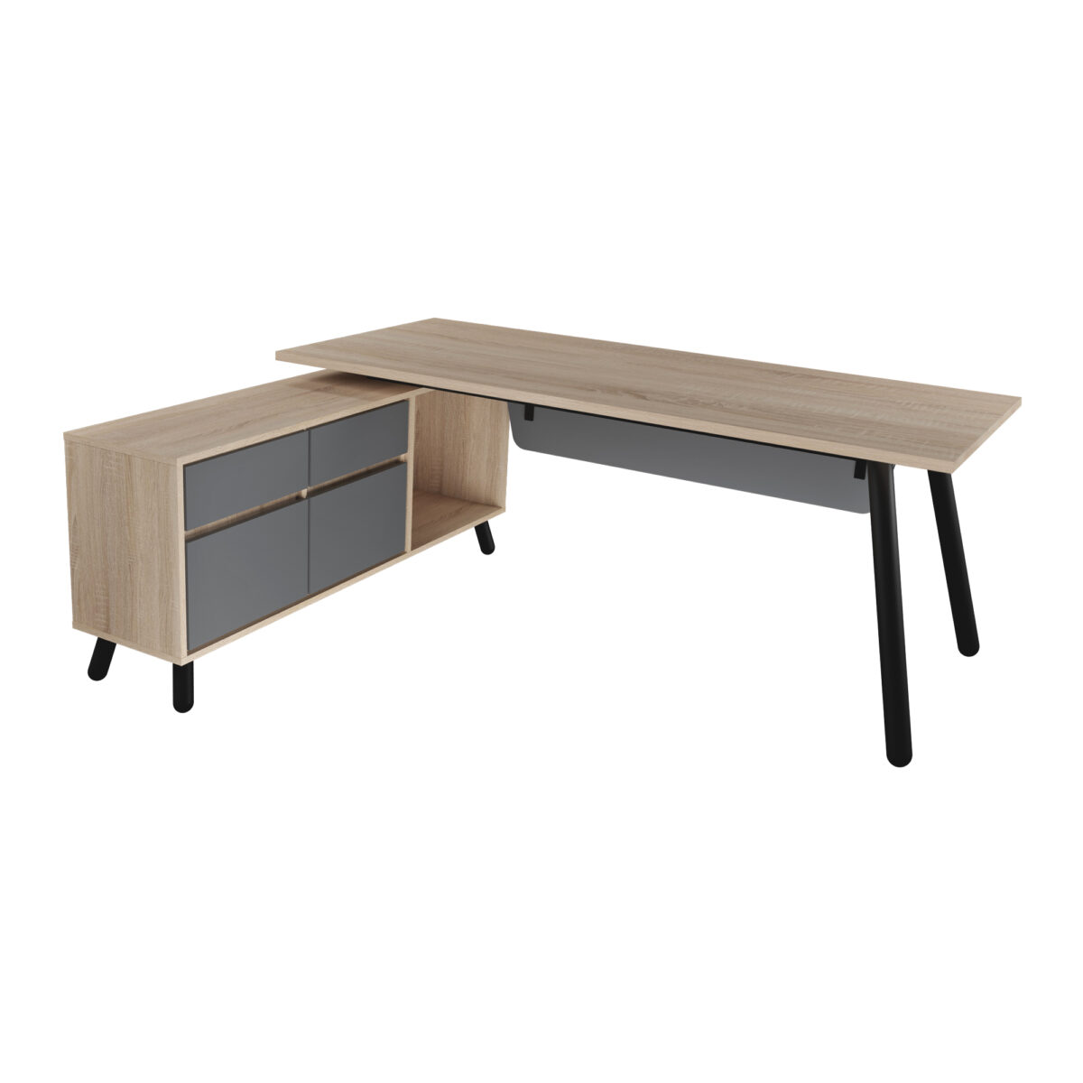 Masă Birou FUSION+Box încorporat STÂNGA Descoperiți Masa Birou FUSION + Box încorporat Stânga, o combinație perfectă de eleganță și funcționalitate. Cu un design ergonomic și un cadru metalic rezistent, această masă oferă un spațiu de lucru optimizat și suficiente opțiuni de depozitare. Ideală pentru birou sau acasă!