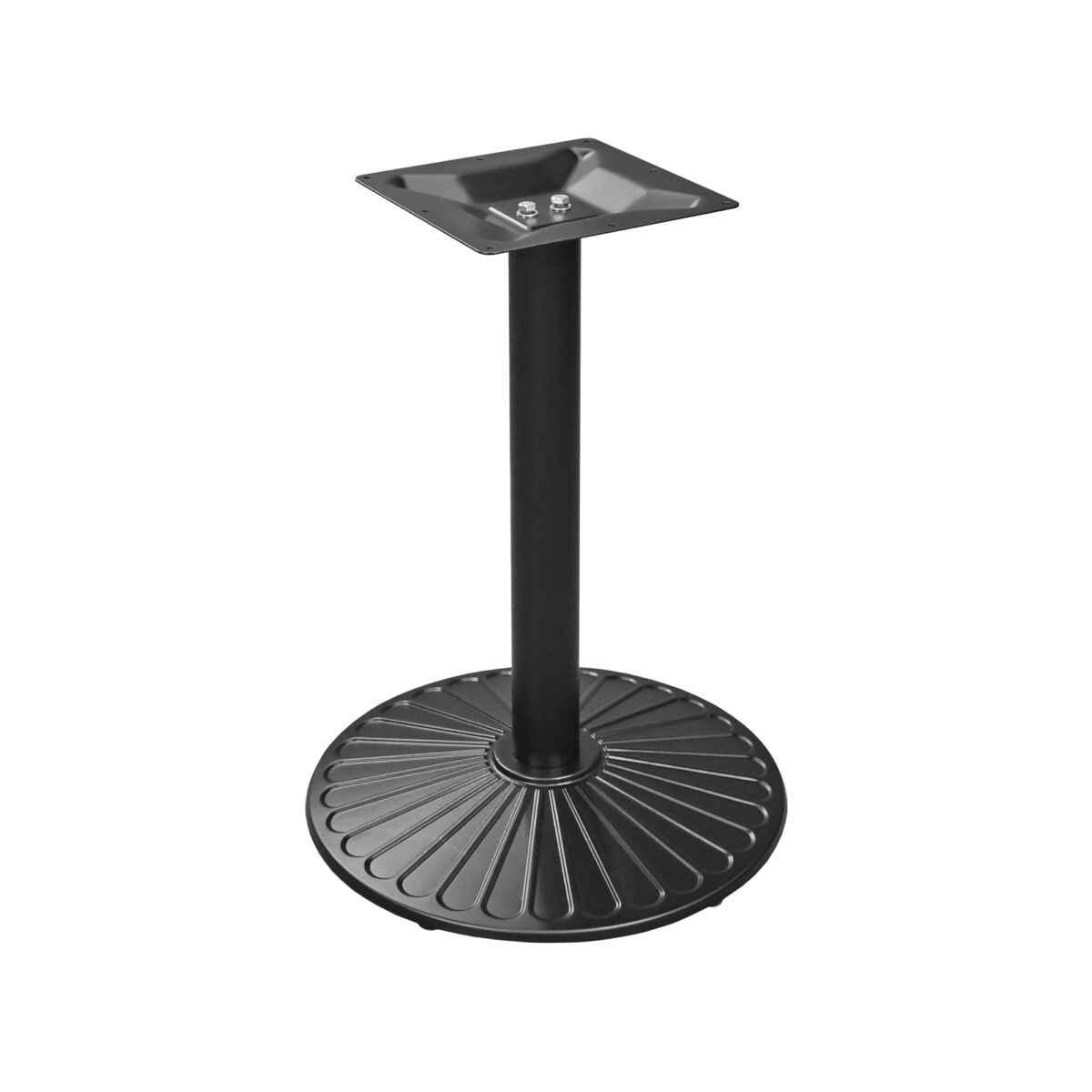 Baza HoReCa CI001-560 Baza HoReCa CI001-560, cadrul ideal pentru mesele din industria ospitalității. Cu un diametru de 56 cm și înălțime ajustabilă de 72 cm, oferă stabilitate și eleganță. Finisajul din fontă neagră mată garantează durabilitate și un aspect modern. Ideal pentru cadre mese HoReCa.