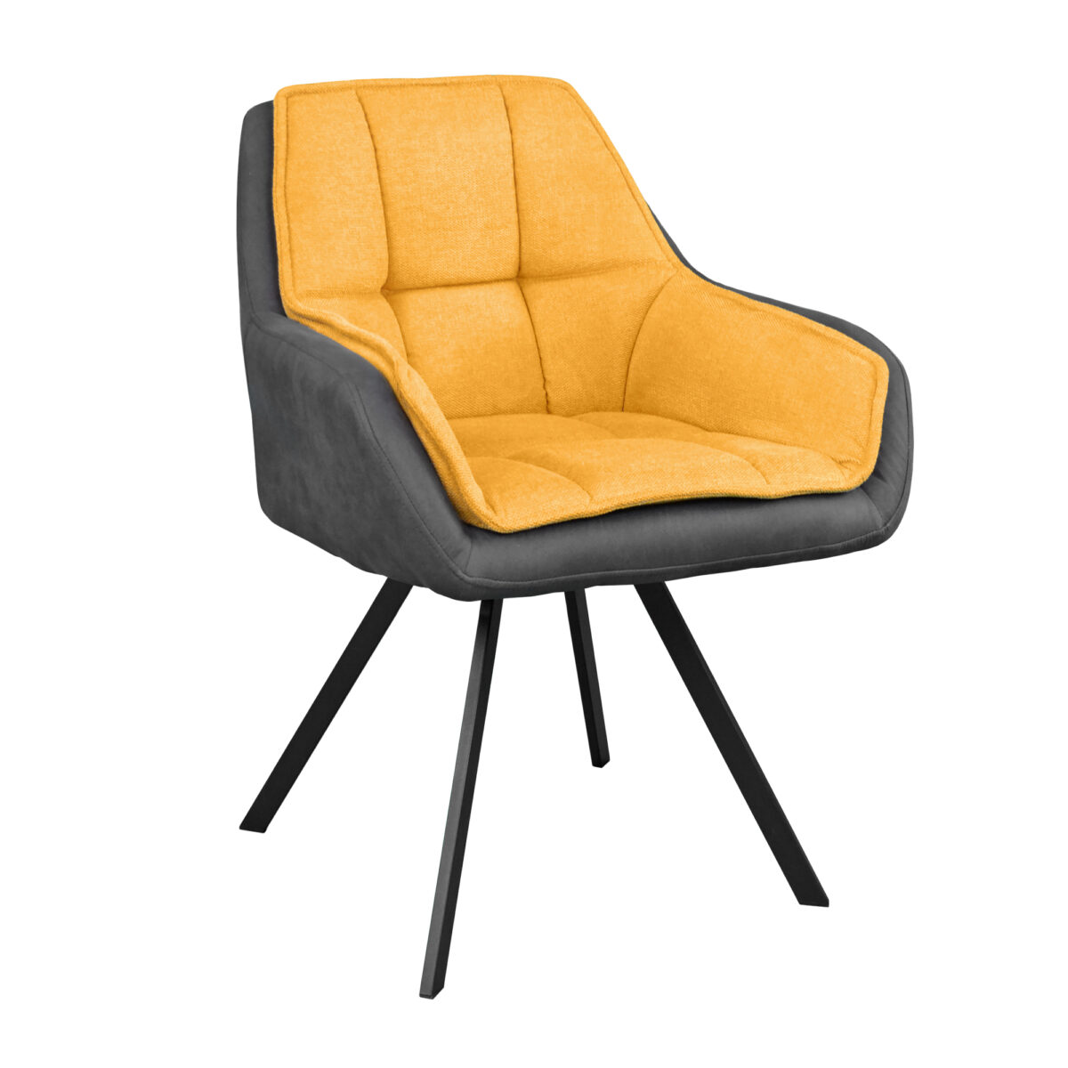 Scaun LINEN Yellow Descoperiți Scaunul LINEN Yellow, o alegere excelentă pentru mobilierul Horeca și bucătărie. Cu tapițerie din piele eco și stofă galbenă, oferă confort și un design modern. Cadru din metal negru pentru stabilitate, perfect pentru mesele de zi cu zi sau ocazii speciale. Adăugați eleganță și confort în orice spațiu!