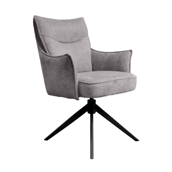 Scaun JULIET Grey Transformă-ți bucătăria cu scaunul JULIET Grey! Acest scaun elegant și confortabil, din placaj solid și tapițat cu stofă gri, oferă un design sofisticat. Cu picioare metalice robuste și mecanism rotativ la 360 de grade, se dovedește a fi alegerea perfectă pentru momente plăcute la masă.
