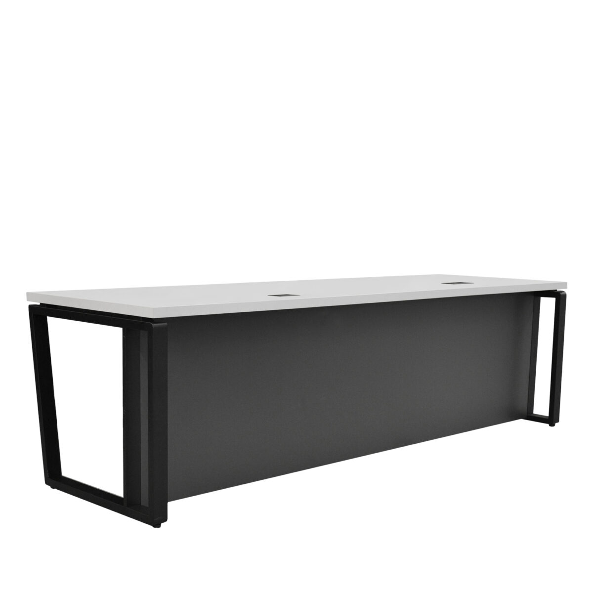 Office Manager Table 2600*800 Discover the Office Manager Table 2600*800, ideal for modern offices! With a welded metal frame and a melamine chipboard top, this table offers a functional and aesthetic design. Customize the materials and colors to perfectly match your workspace. Adjust the height and maintain organization with the cable management system.