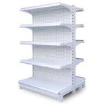 Middle shelf for store, 5 levels. Discover the middle shelf for stores with 5 levels, perfect for the efficient organization of products in commercial spaces. Made from sturdy metal, with 0.7 mm shelves and a perforated back, it perfectly adapts to your needs. Available in white and black. Ideal for stores!