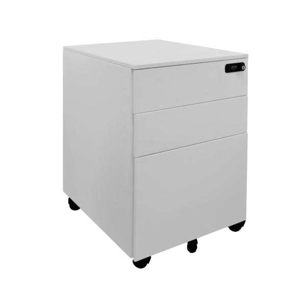 Rollbox Pino White Descoperiți Rollbox Pino White (716S) – soluția practică și elegantă pentru birou. Cu 3 sertare spațioase, inclusiv unul cu închidere cu cod numeric pentru securitate, și cadru metalic rezistent, acest rollbox oferă organizare eficientă. Mobilitatea este garantată de roțile duble, iar designul modern în alb se integrează perfect în orice spațiu de lucru.