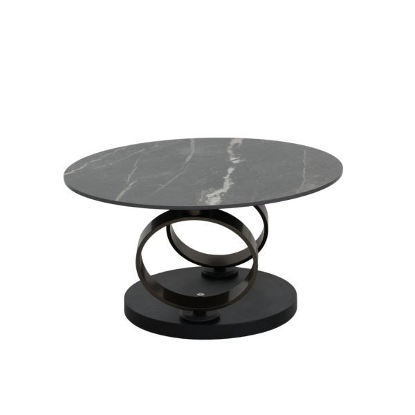 Masa cafea Dion Descoperiți masa de cafea Dion – un design modern și ingenios, ideală pentru orice living elegant. Blatul din ceramică solidă Black și cadrul rotund vopsit în bronz adaugă rafinament și eleganță. Cu un mecanism rotativ, masa poate fi transformată ușor în două măsuțe separate, oferind flexibilitate și funcționalitate. Perfectă pentru un ambient sofisticat!