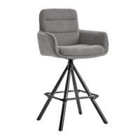 Fotoliu Bar MAISON Grey Descoperă fotoliul de bar MAISON - perfect pentru bucătărie și baruri. Cu un design elegant, construcție robustă și tapiserie de calitate, oferă confort și stil. Mecanismul rotativ la 360 de grade asigură libertate de mișcare. Ideal pentru orice spațiu!
