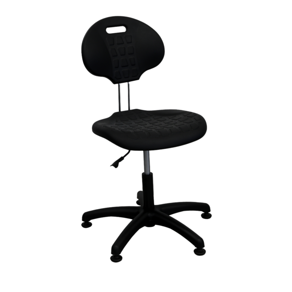 Fotoliu Laborant GTS Black Fotoliul Laborant GTS Black este un scaun ergonomic, reglabil pe înălțime, cu șezut confortabil din poliuretan și bază stabilă cu 5 piciorușe fixe, susținând până la 110 kg.