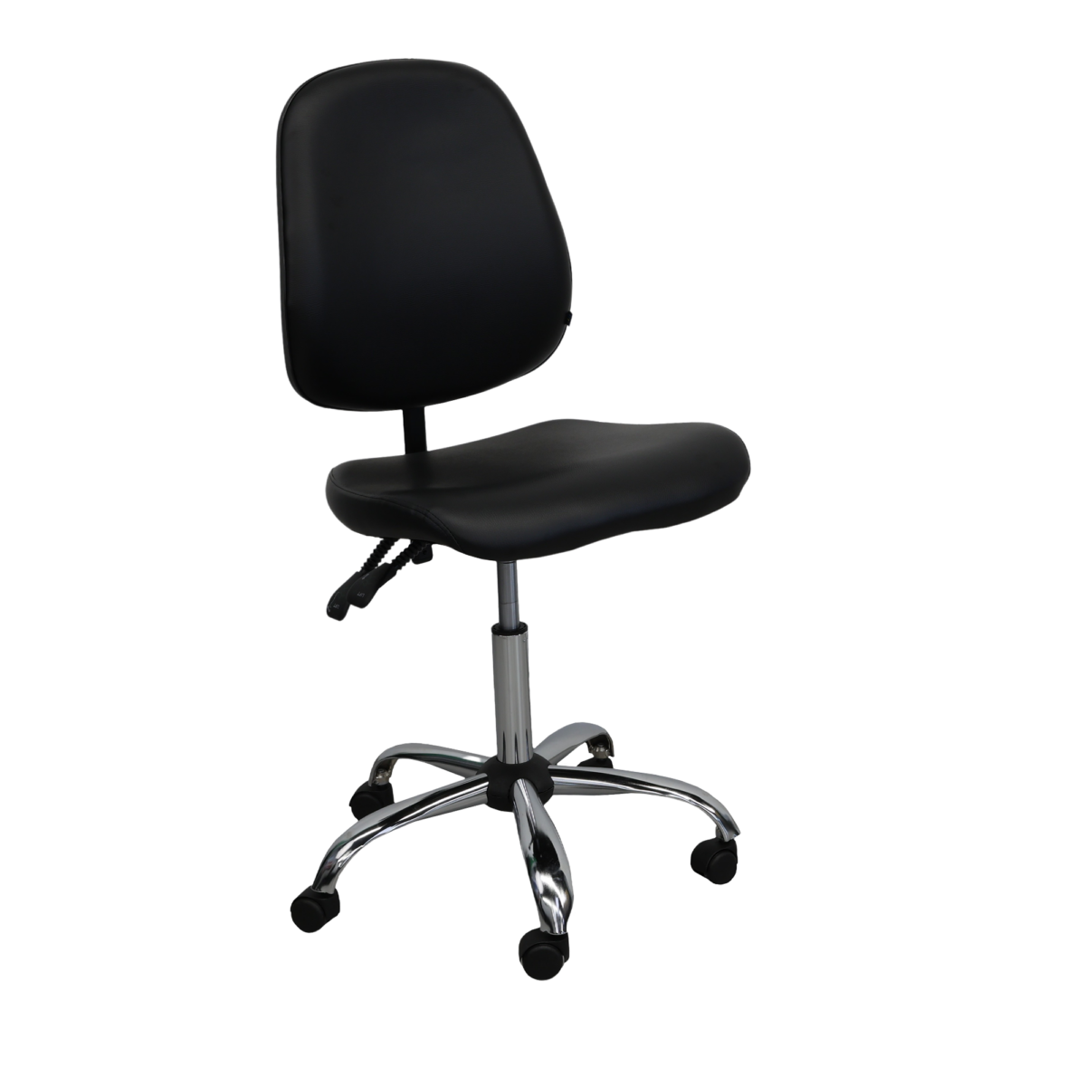 Fotoliu Laborant GTS Black Descoperă fotoliul de birou Medico GTS V-4, cu tapițerie din eco piele, mecanism FreeLock pentru reglaj flexibil al spătarului și bază stabilă din crom și plastic, ideal pentru confortul zilnic la birou.
