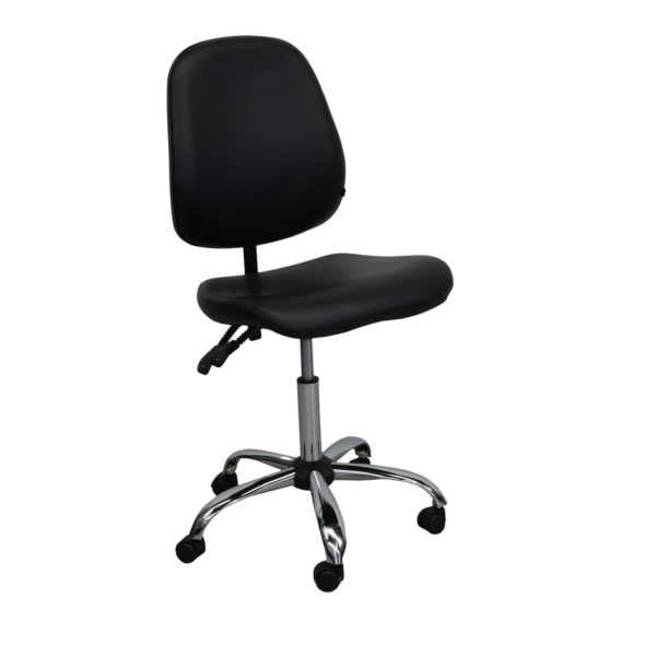 Fotoliu Laborant GTS Black Descoperă fotoliul de birou Medico GTS V-4, cu tapițerie din eco piele, mecanism FreeLock pentru reglaj flexibil al spătarului și bază stabilă din crom și plastic, ideal pentru confortul zilnic la birou.