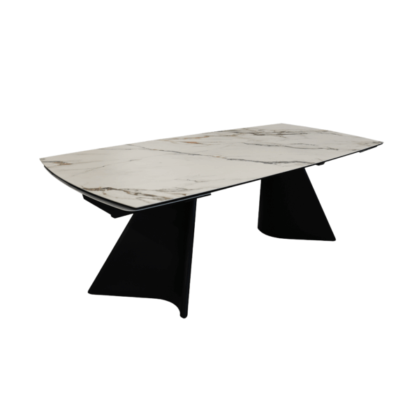 Chara White Extendable Table 130/190×95 (Copy) (Copy) (Copy) (Copy) Discover the Chara Table - made of heat-resistant ceramic and tempered glass, offering a modern and sophisticated design, perfect for any elegant dining experience.Thanks to the innovative rotary extension mechanism, the table expands quickly and easily, reaching a length of up to 190 cm, with a width of 95 cm and a height of 76 cm, ensuring optimal comfort for any occasion - from intimate dinners to festive gatherings.
